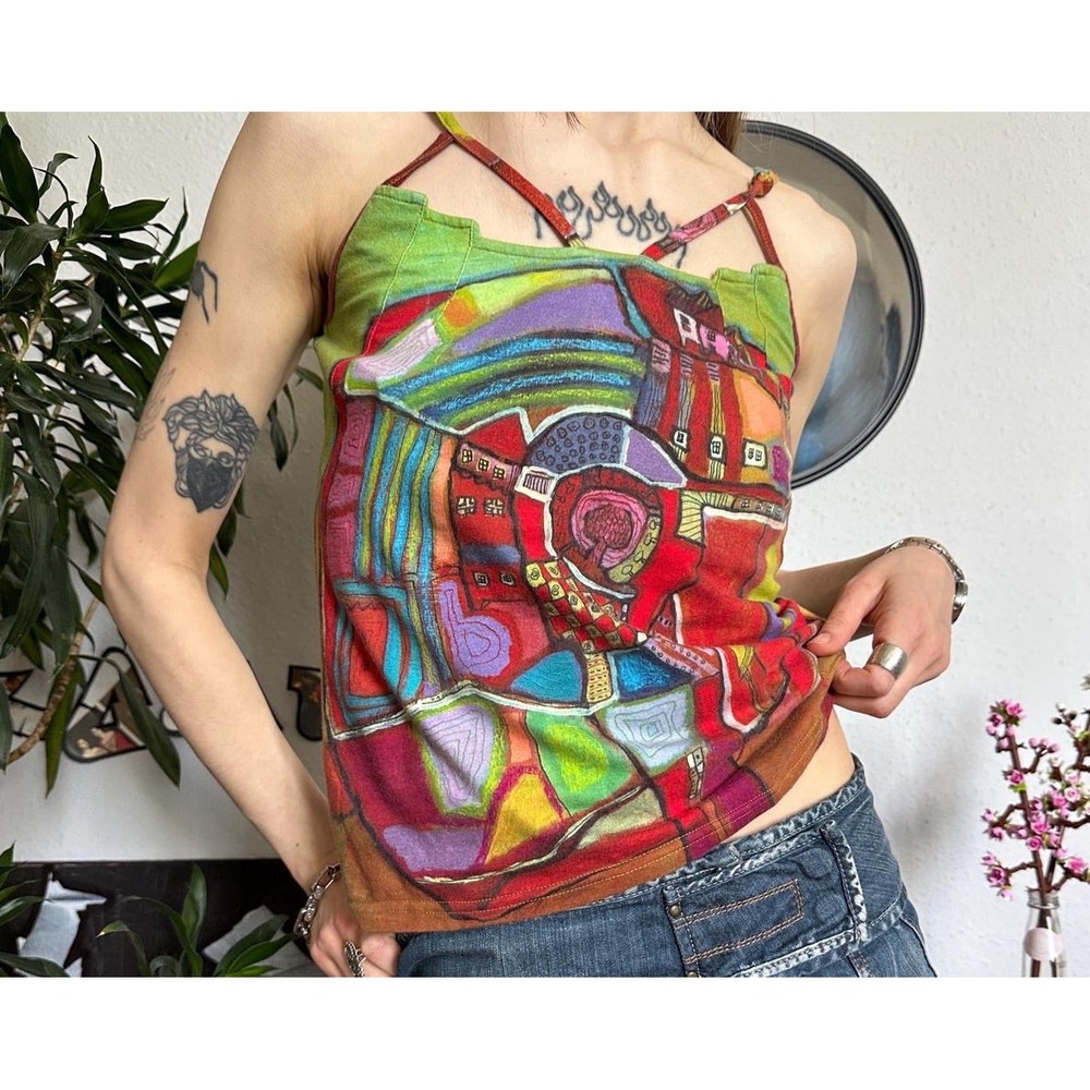 NEW Aventures des Toiles Tank Top 42 10 Custo Abstract Art Camisole France Y2K